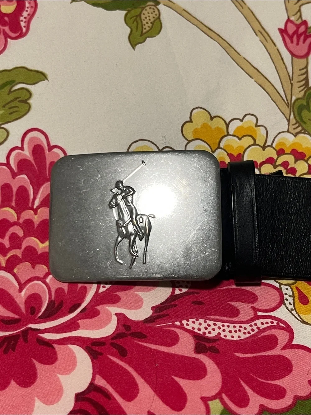 Polo by Ralph Lauren Black Leather Belt with Silver Polo Player Buckle